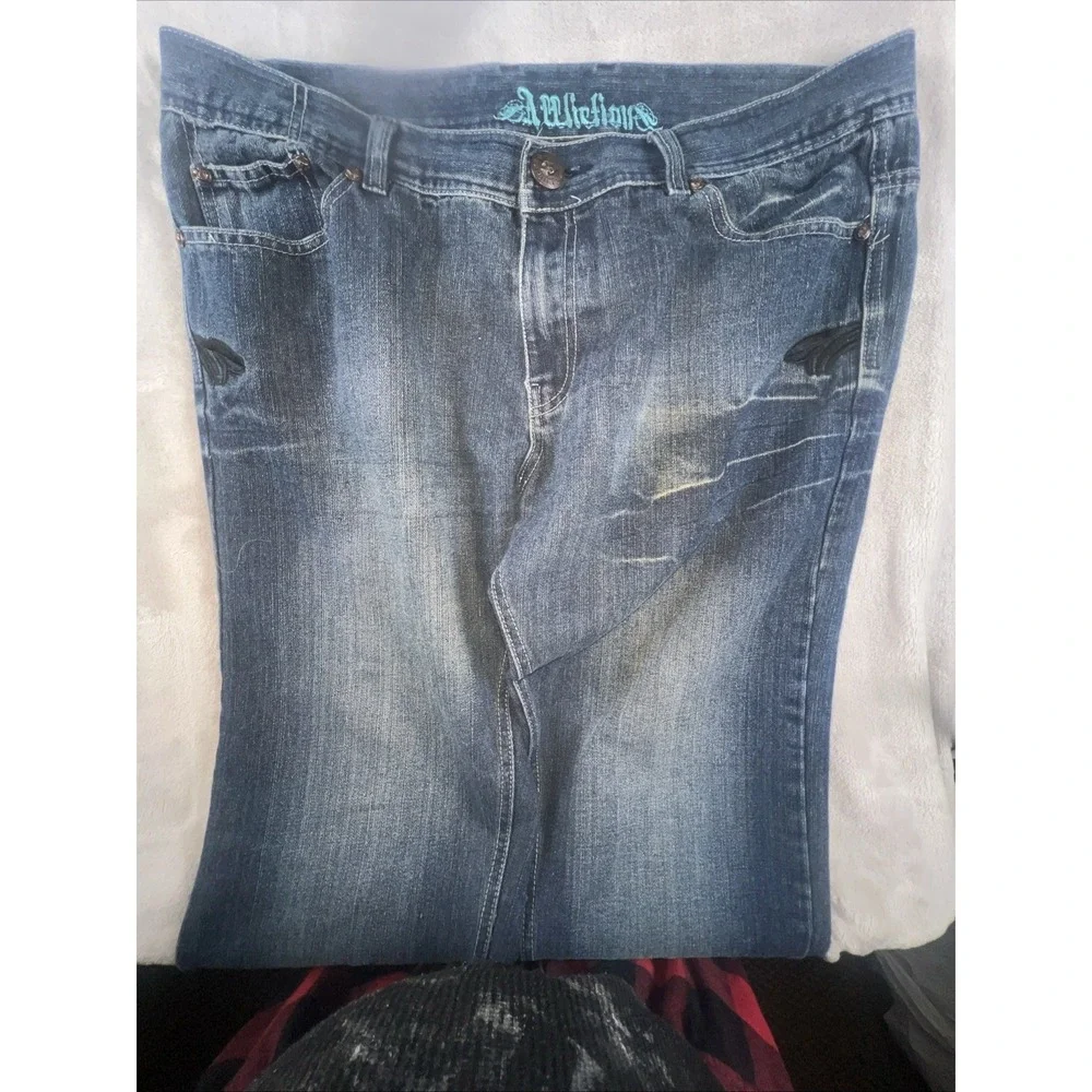 Affliction Jeans Men's 40x34 Fits (40x32) Embroidered Pockets Dark Wash‎ Y2K